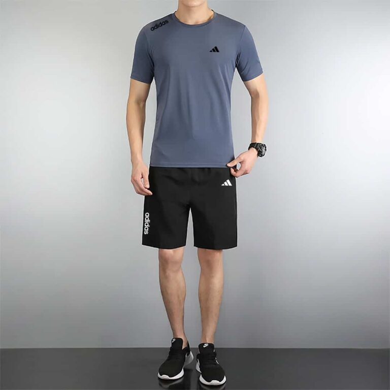 Men's Adidas sports T-shirt and shorts in four colors.