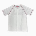 White soccer jersey with red lines, featuring "2026" text, ideal for football enthusiasts.
