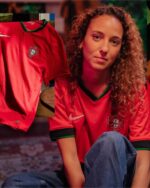 Portugal national team home football jersey 2024, authentic red kit with green and black accents.