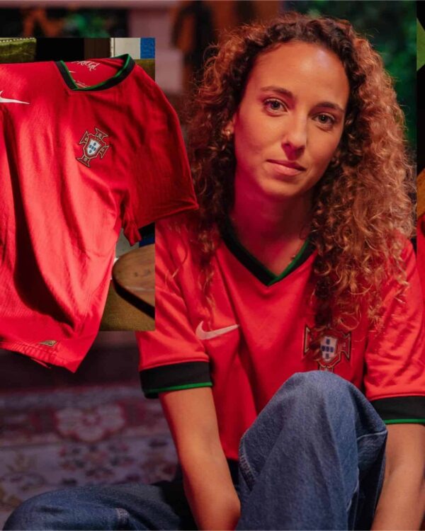 Portugal national team home football jersey 2024, authentic red kit with green and black accents.