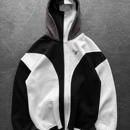 Black & White Oversized Hoodie – Three-Thread Brushed Fleece