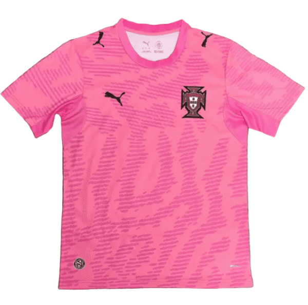 Pink Portugal football jersey 2026 with team crest and Puma logo.