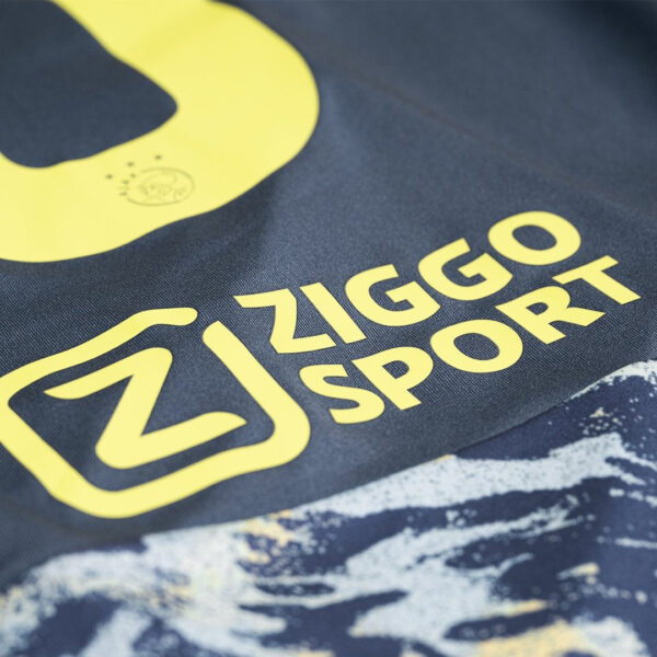 Authentic AJX away football jersey for 2024/25 season, featuring ZIGGO SPORT logo, perfect for fans.