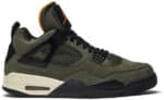 Air Jordan 4 Retro "Undefeated" basketball shoes with olive green and black accents.