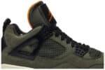 Undefeated x Air Jordan 4 Retro in olive green with black accents and orange details.