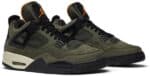 Air Jordan 4 Retro "Undefeated" sneakers with black and olive green colorway, iconic design, and pre.