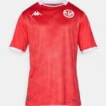 Tunisia national football team red jersey with white accents and team logo.