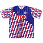 Authentic Ajx Away 1989/90 football jersey with bold geometric pattern in blue, red, and white.