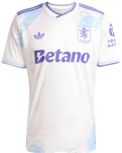 Aston Villa third football jersey 2025/26 with club crest and Betano sponsor.