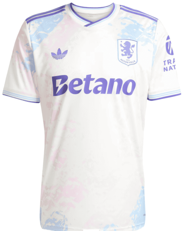 Aston Villa third football jersey 2025/26 with club crest and Betano sponsor.