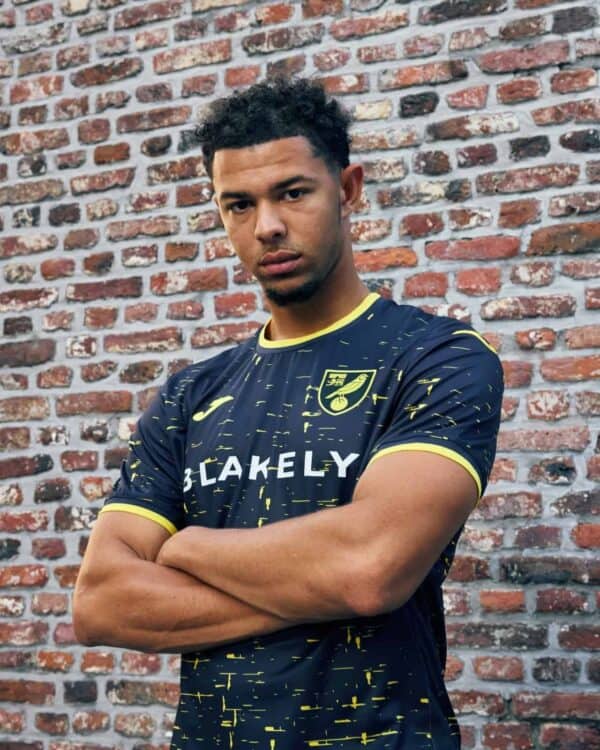 Norwich City away football jersey 2024/25, authentic kit for fans and players.