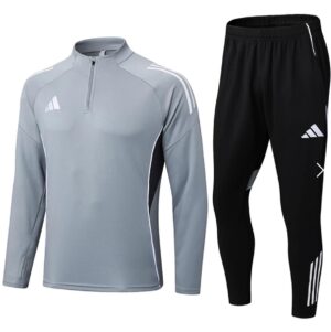 High-quality Adidas grey tracksuit with black pants, perfect for training and casual wear. Authentic.