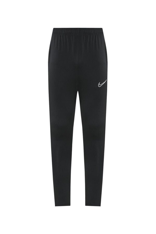 Black Nike Dri-Fit tracksuit pants with white swoosh logo, lightweight and breathable sportswear.