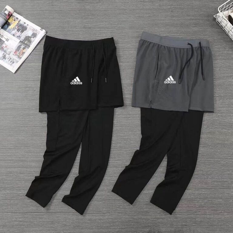 Men's Adidas 2-in-1 long shorts with inner compression pants, ideal for running, gym, and athletic a.