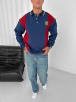 Men's oversized three-thread polo sweatshirt with FC Barcelona crest, cotton blend fabric, stylish a.