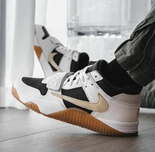 Air Jordan Jumpman Jack TR Travis Scott Sail sneakers on foot.