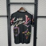 Authentic Louis Vuitton branded football jersey with colorful graphic design, perfect for sports and.