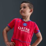 PSG Kids Third Football Kit 2025/26 with Qatar Airways sponsor, perfect for young fans.