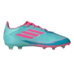 Authentic Messi F50 Elite FG football boot in Flash Aqua, Lucid Pink, and Lucid Cyan colors. Perfect.