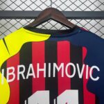 Zlatan Ibrahimovic football jersey with red and black stripes, special edition design.