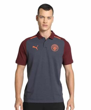 Grey Manchester City polo shirt for casual wear, 2024/25 season.