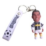 Cristiano Ronaldo football keychain with Juventus kit design, perfect for fans and collectors.