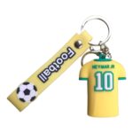 Football jersey keychain with Neymar Jr. 10 design and soccer ball charm, perfect for football fans.
