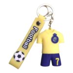 Football jersey keychain with football and number 7, perfect for fans.