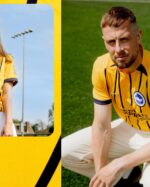 Brighton football away jersey 2024/25, authentic yellow and black design for fans and players.
