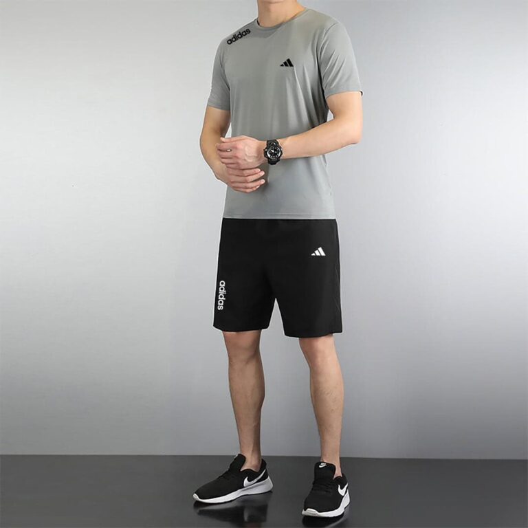 Men's athletic sportswear set in four colors by Adidas.