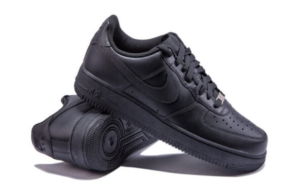 Black Nike Air Force Low 1 sneakers for men and women.