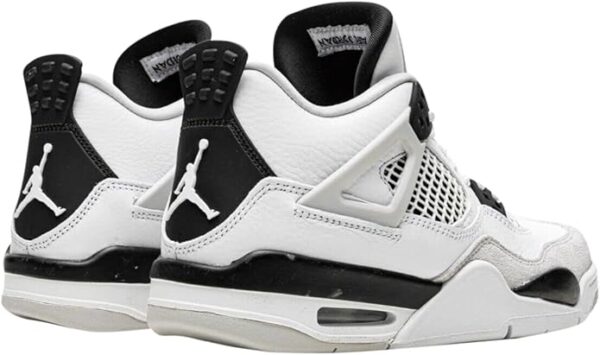 Air Jordan 4 Military Black sneakers with white and black design, iconic Jumpman logo, and durable c.