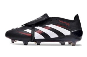 Adidas Predator Elite 24 FG black, white, and red soccer cleats for firm ground play. Perfect for pr.