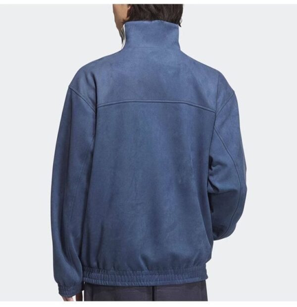 Unisex dark blue casual jacket with high collar, stylish design, perfect for everyday wear.
