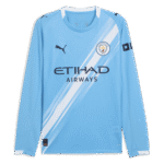Manchester City 2025/26 long sleeve home jersey with sky blue design and team logo.
