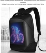 LED illuminated smart backpack with digital bike graphic display.