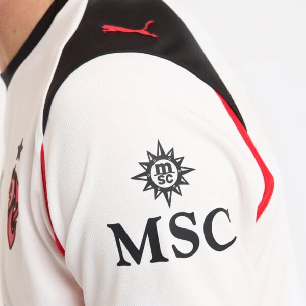 Puma football jersey featuring MSC logo, white with black and red accents, ideal for soccer fans and.