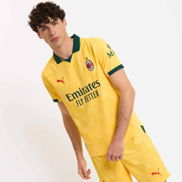 AC Milan third football jersey 2025/26 with yellow color and green accents.