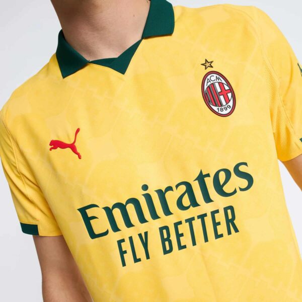 AC Milan third football jersey 2025/26 season, yellow with green accents.