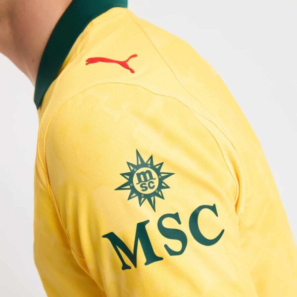 Authentic AC Milan third football jersey 2025/26 season, yellow with green accents.