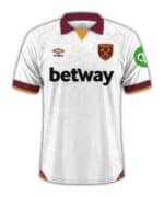 West Ham United home football jersey with club crest and Betway sponsor.