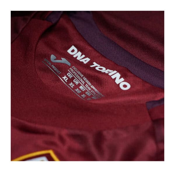 Close-up of Torino 2024/25 home jersey fabric and label details.