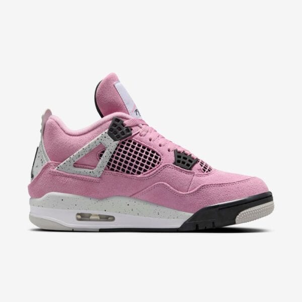 Air Jordan 4 Orchid pink sneaker with black accents and white midsole.