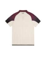 Maroon and white football jersey with stylish design and decorative accents.