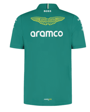 Aston Martin Aramco Cognizant F1 2025 team polo shirt, official merchandise for motorsport fans.