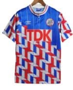 Authentic Ajx Away 1989/90 football jersey with bold blue, red, and white geometric design.