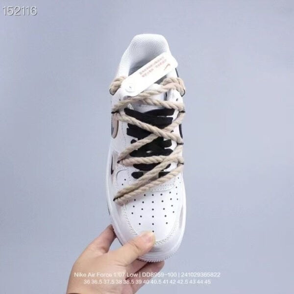 Air Force Low 1 White Light Beige sneaker with beige laces and black accents, perfect for casual and.