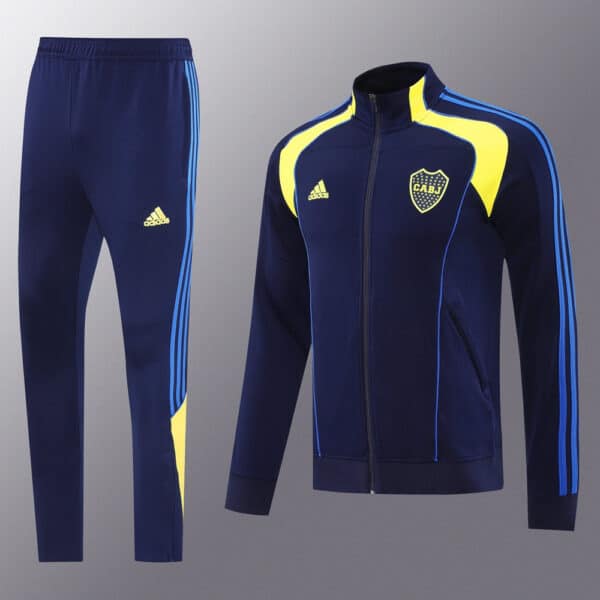 Authentic Boca Juniors football training suit for 2025/26 season. Blue and yellow tracksuit with clu.
