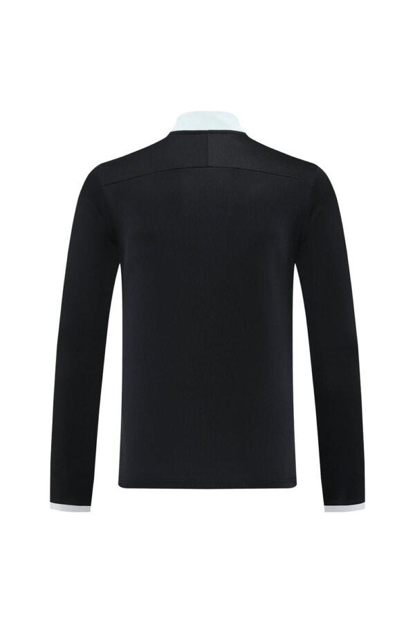 Black Nike Dri-Fit tracksuit jacket for athletic performance.
