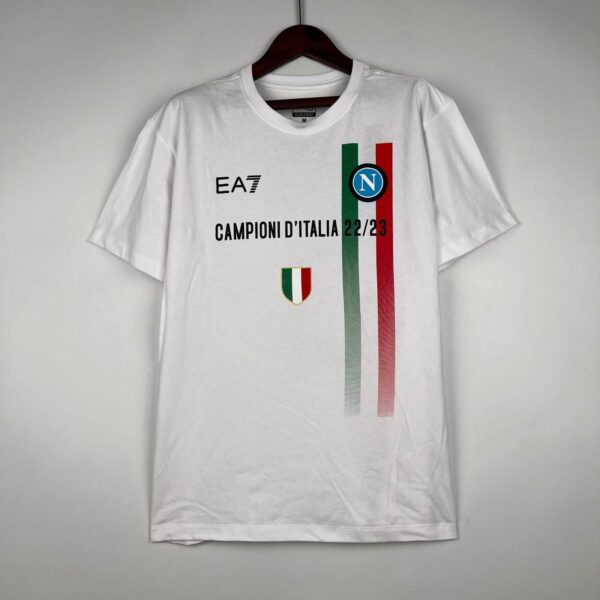 Official Napoli 2023/24 Scudetto champion football jersey with Italian flag design.